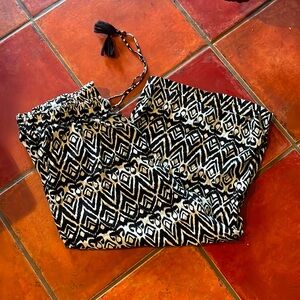 Rose + Olive black/cream patterned wide‎ leg cropped pants sz xl